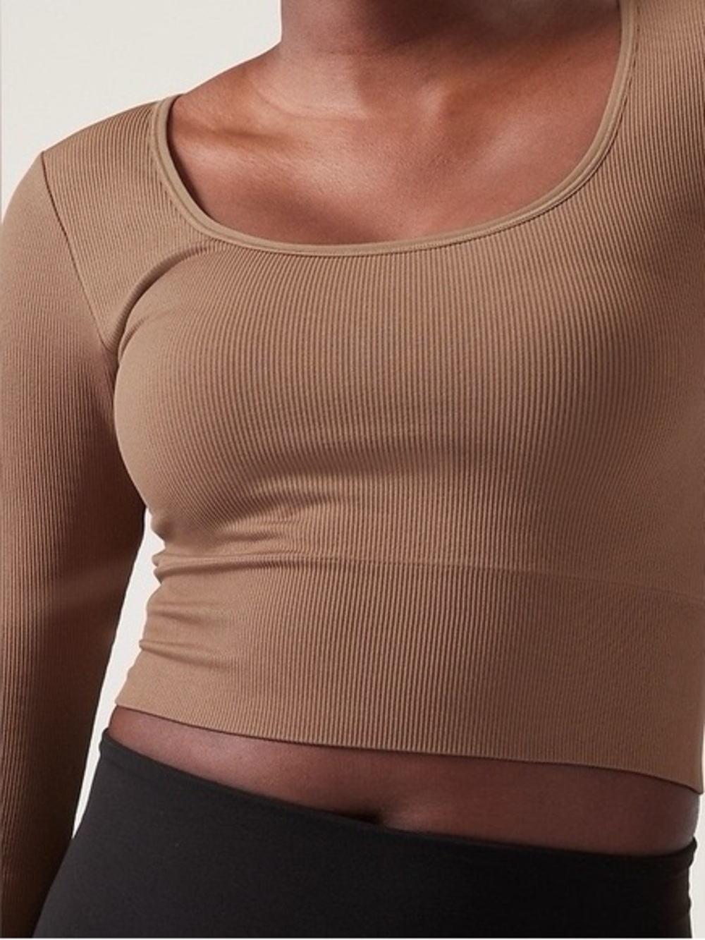 Athleta Ribbed Scoop-Neck Long-Sleeve Crop Top - Brown